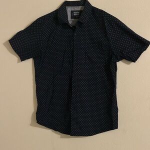 Stylish Dark Blue Polka Dot Button Down Shirt